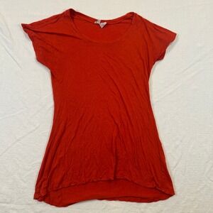 Gaiam Women Orange Red 100% Bamboo Short Sleeve Yoga Top Small‎ High Low Hem USA